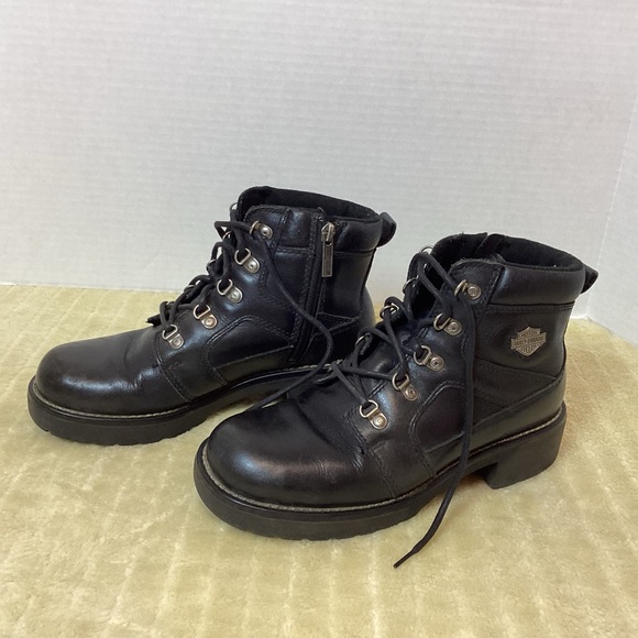 HARLEY DAVIDSON BLACKK LEATHER MOTORCYCLE BIKE BOOTS - Picture 15 of 16